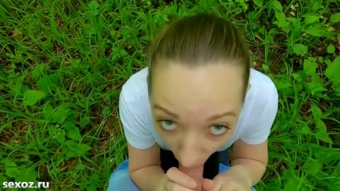 A Russian woman sucked her husband’s dick in the forest and jerked him off until he came
